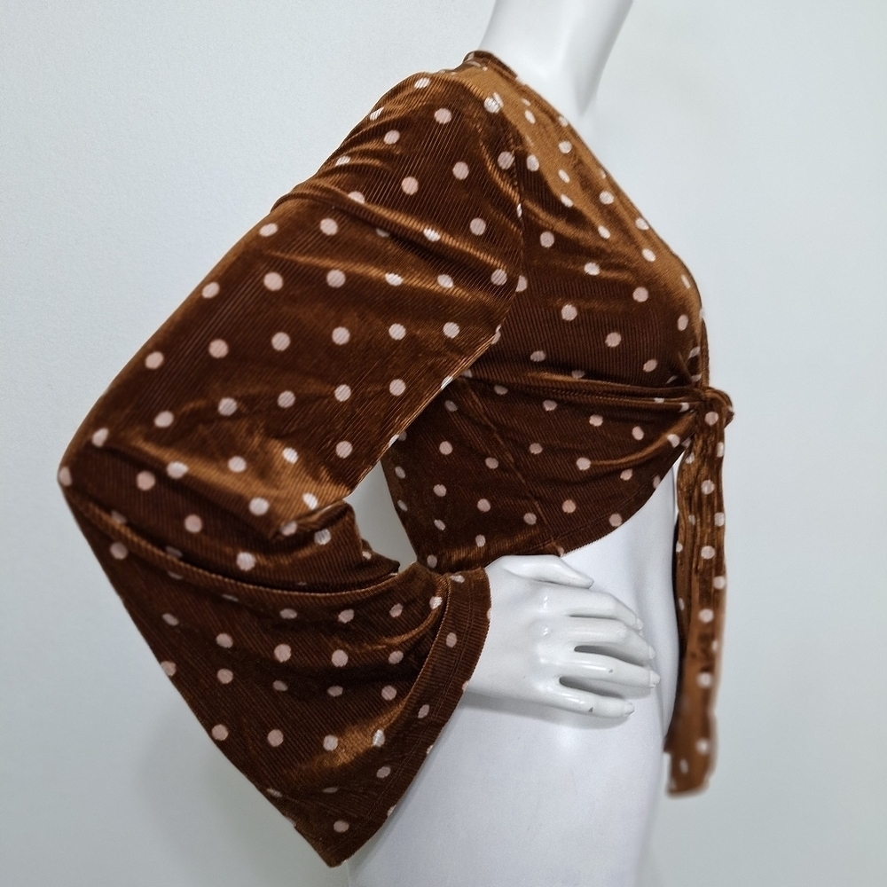 Isalis New Y2k Barra Bohemian Soft Velvet Corduroy Polka Dot Cropped Top Size L — image 8 of 8